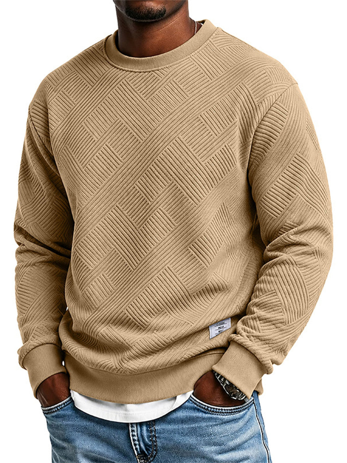 🖤🖤 Mens Long Sleeve Jacquard Crew Neck Sweatshirt Loose Fit Thickened Autumn Winter Top Plus Size