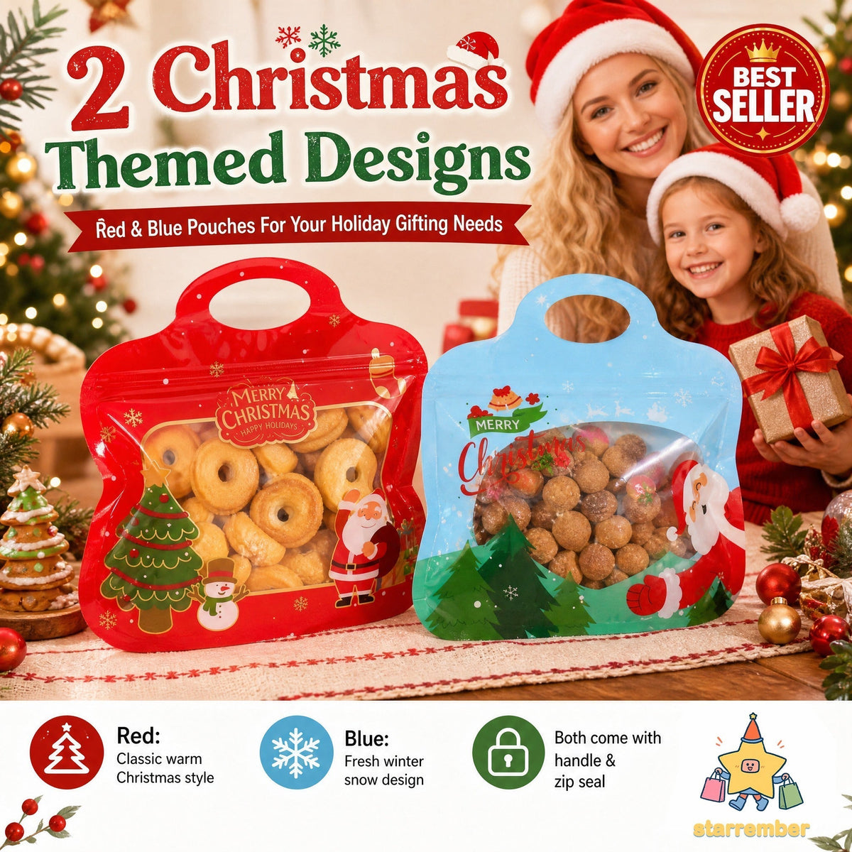 💖LAST DAY SALE 50% OFF!!🎁 Easy to Pack, Easy to Seal 🎄 Festive self-sealing gift bags – with transparent window and carry handle | Perfect for sweets, party snacks and small gifts 🎅⛄