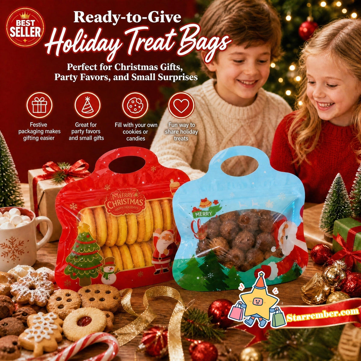 🍬Easy Fill, Easy Seal🎁 Festive Self-Seal Treat Bags – Santa & Snowman Print | Resealable, Food-Safe & Perfect for Cookies, Chocolates & Little Gifts 🎅-4