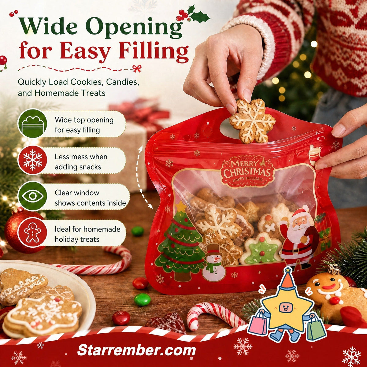 💖LAST DAY SALE 50% OFF!!🎁 Easy to Pack, Easy to Seal 🎄 Festive self-sealing gift bags – with transparent window and carry handle | Perfect for sweets, party snacks and small gifts 🎅⛄