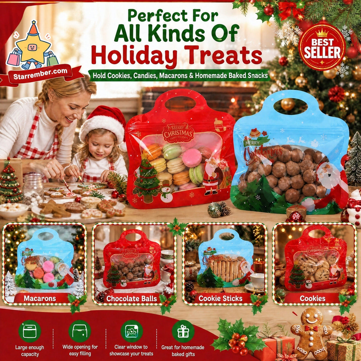 🍬Easy Fill, Easy Seal🎁 Festive Self-Seal Treat Bags – Santa & Snowman Print | Resealable, Food-Safe & Perfect for Cookies, Chocolates & Little Gifts 🎅-7