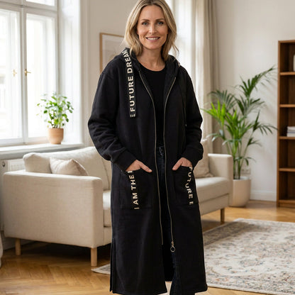 🍁Lange, lässige, einfarbige Damenjacke mit Kapuze