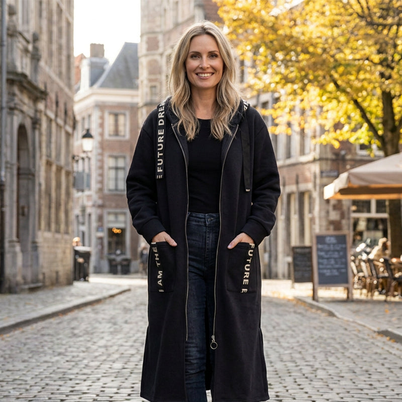 🍁Lange, lässige, einfarbige Damenjacke mit Kapuze