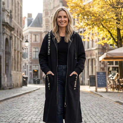 🍁Lange, lässige, einfarbige Damenjacke mit Kapuze