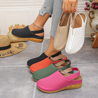 🌞👡Sandale de zi cu toc înalt, cu perforații și curea la călcâi, pentru femei