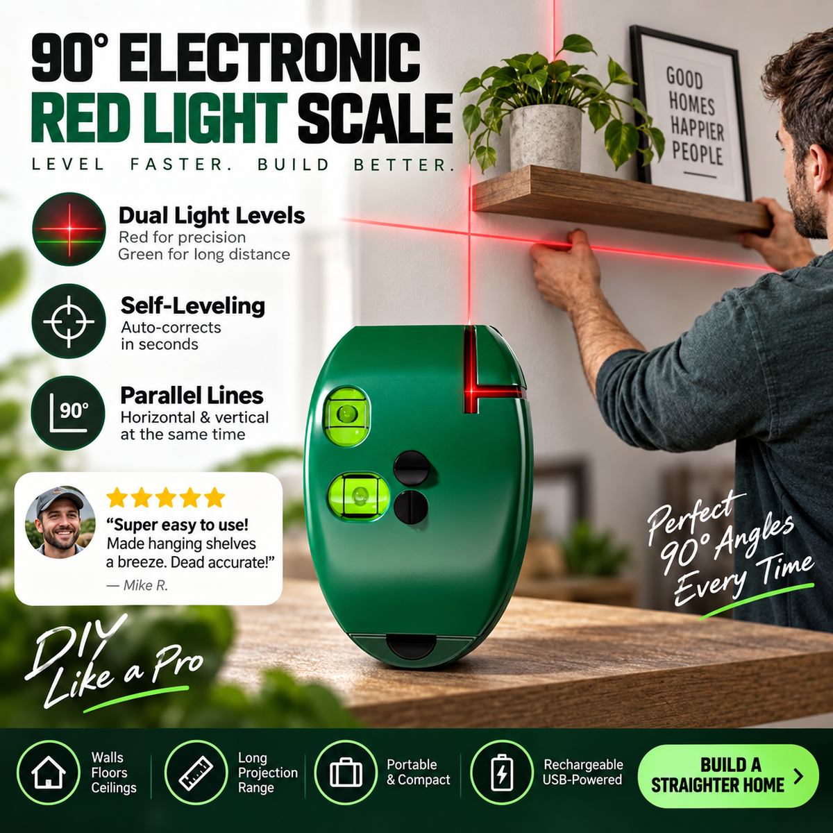 🎃🔧90° Laser Square – Dual-Line Layout Guide for Tiling & DIY