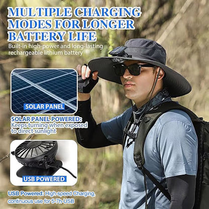 🧢  50% REDUCERE! ✨ Pălărie de soare cu ventilator solar – UPF 50+, alimentare duală, ultraușoară ☀️