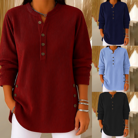🎉 Bluză Henley din catifea pentru femei – elegantă, moale și versatilă 🧥📦