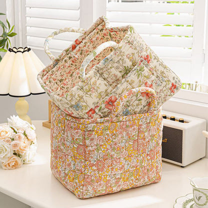 🧺 Coș portabil din țesătură cu motive florale – Design vintage, pliabil și cu capacitate mare 🎀