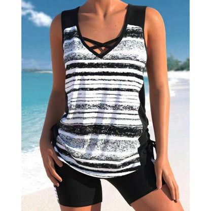 💗LAST DAY SALE 50% OFF-🩱Women's Tummy Control Tankini Set with Built-In Bra – Flattering Boho Swimwear with Shorts
