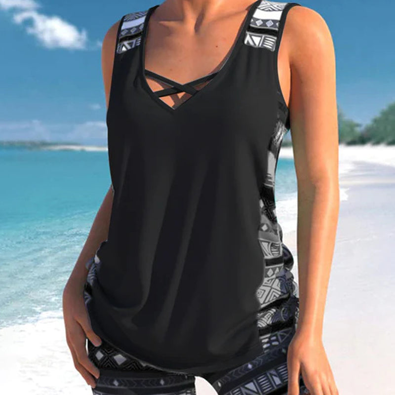 💗LAST DAY SALE 50% OFF-🩱Women's Tummy Control Tankini Set with Built-In Bra – Flattering Boho Swimwear with Shorts