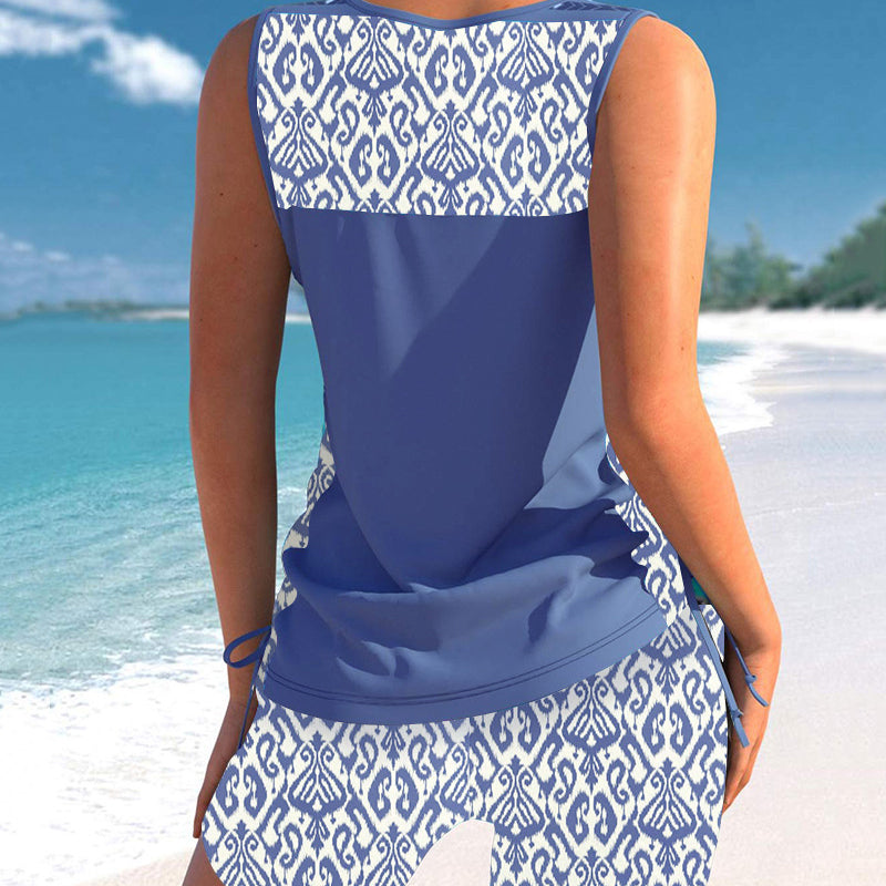 💗LAST DAY SALE 50% OFF-🩱Women's Tummy Control Tankini Set with Built-In Bra – Flattering Boho Swimwear with Shorts