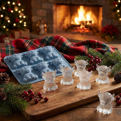 🐮Formă pentru cuburi de gheață și deserturi „Mini Highland Cow” cu 6 cavități 🧊🍪 Gheață 3D drăguță pentru băuturi, petreceri și cadouri 💕
