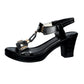 👡 Sandale cu toc gros pentru femei, cu curea în formă de T – spate elastic, platformă căptușită și curea metalică în formă de T – confort de la zi la noapte 💃