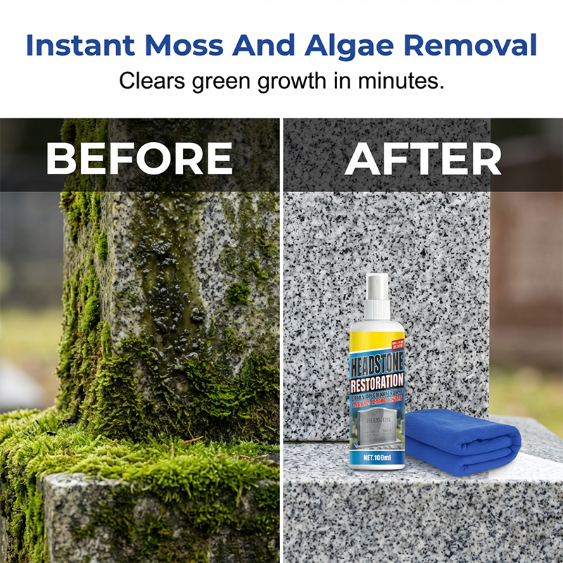 💖🧽Restores Luster, Safe for All Stone🌿 Headstone Restoration Cleaning Spray – Professional Formula | Instantly Removes Moss, Algae & Stains, Brings Back Natural Beauty ✨
