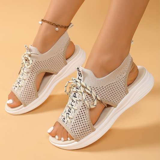✨Mergi toată ziua în confort – Sandale cu toc înalt din tricot respirabil, cu vârful deschis☀️