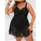 ⏳Time-Limited Special⏰Plus Size Slimming Mesh One Piece Swimsuit – Ruched V-Neck, Flowy Skirt, Full Coverage ✨