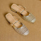 Women's Hollow Woven Mary Jane Mules Low Block Heel Slip On Sandals