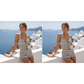 👙🌊Set de două piese pentru femei: tankini cu bretele în stil halter și dungi