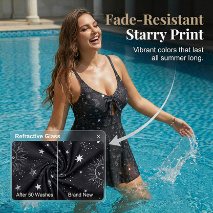 ✨👙 Costum de baie tip rochie cu imprimeu stelar