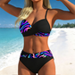 🌊 Bikini din două piese, cu imprimeu și efect modelator — cu pernițe detașabile și talie înaltă care acoperă abdomenul. 💕