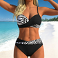 🌊 Bikini din două piese, cu imprimeu și efect modelator — cu pernițe detașabile și talie înaltă care acoperă abdomenul. 💕