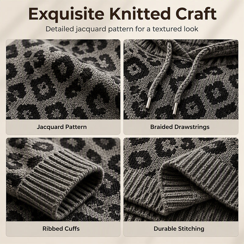 🧵Exquisite Knit, Durable Craft🧶 Leopard Knit Hooded Sweater – Fine Weave & Durable Structure | Multiple Colors, S-5XL ✨