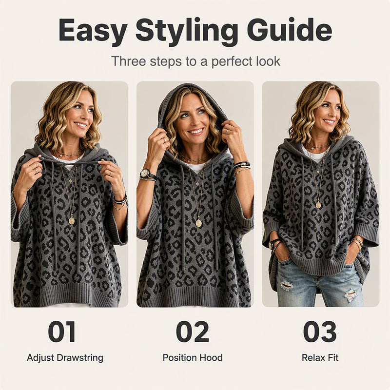 🧵Exquisite Knit, Durable Craft🧶 Leopard Knit Hooded Sweater – Fine Weave & Durable Structure | Multiple Colors, S-5XL ✨