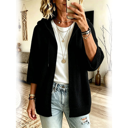 🔥✨ Women's 3/4 Sleeve Hooded Knit Cardigan – Soft Lightweight Layer For Effortless Everyday Style 🤍