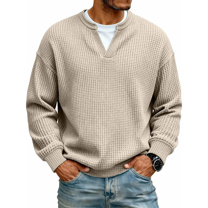 👕 Mock-Layer Waffle Long Sleeve Tee – Mock-Layer Neckline & Textured Waffle Finish | Perfect for Commute, City Outings & Casual Wear ✨
