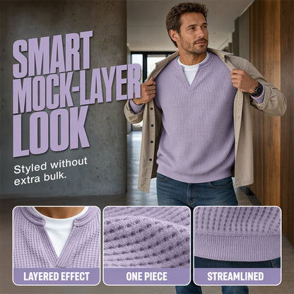 👕 Mock-Layer Waffle Long Sleeve Tee – Mock-Layer Neckline & Textured Waffle Finish | Perfect for Commute, City Outings & Casual Wear ✨