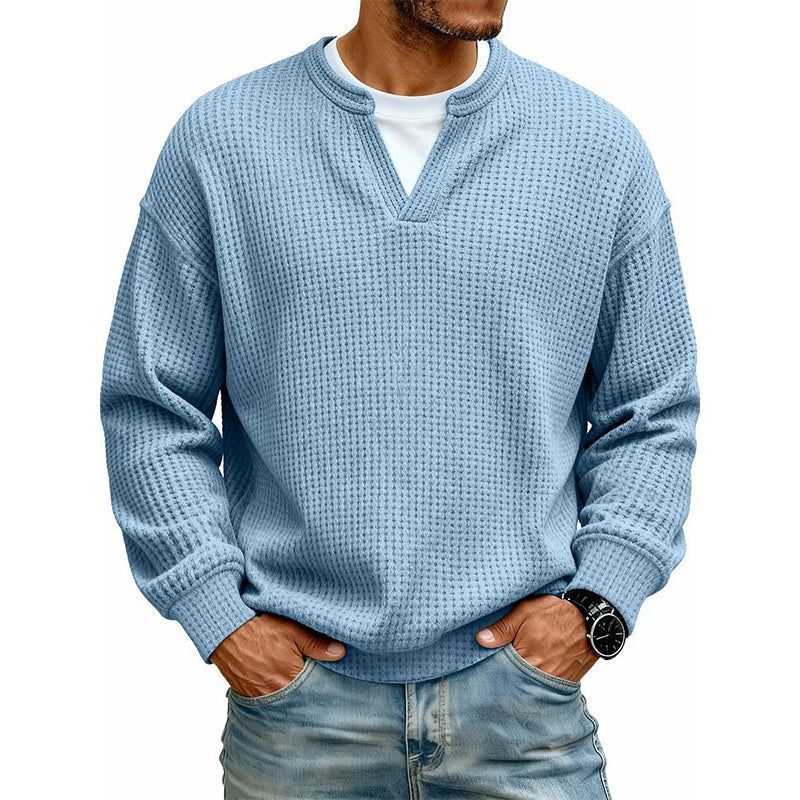 👕 Mock-Layer Waffle Long Sleeve Tee – Mock-Layer Neckline & Textured Waffle Finish | Perfect for Commute, City Outings & Casual Wear ✨