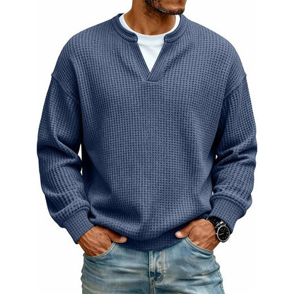 👕 Mock-Layer Waffle Long Sleeve Tee – Mock-Layer Neckline & Textured Waffle Finish | Perfect for Commute, City Outings & Casual Wear ✨