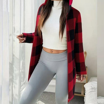 🍂 Women’s Plaid Zip-Up Hooded Jacket – Cosy Comfort Meets Effortless Autumn Style