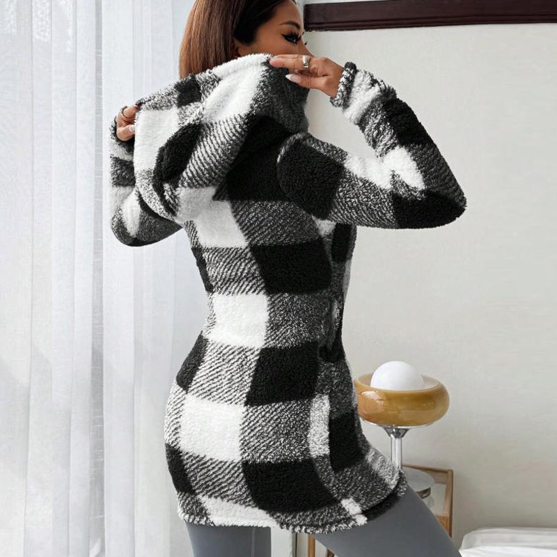 🍂 Women’s Plaid Zip-Up Hooded Jacket – Cosy Comfort Meets Effortless Autumn Style
