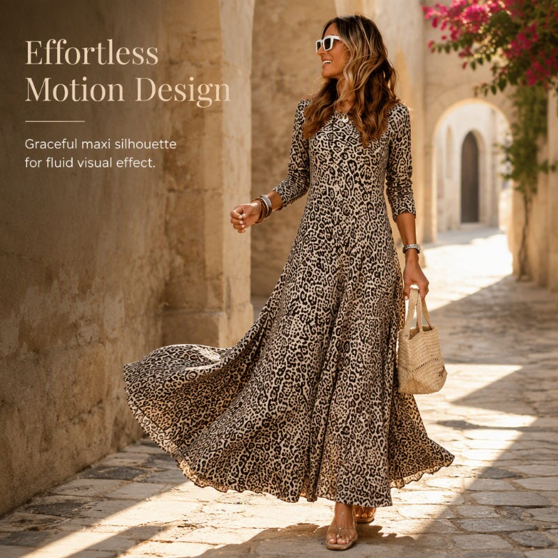 🖤🖤✨ Timeless Statement Style | Women's Leopard Print Long-Sleeve Maxi Dress