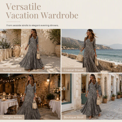🖤🖤✨ Timeless Statement Style | Women's Leopard Print Long-Sleeve Maxi Dress