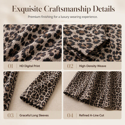 🖤🖤✨ Timeless Statement Style | Women's Leopard Print Long-Sleeve Maxi Dress
