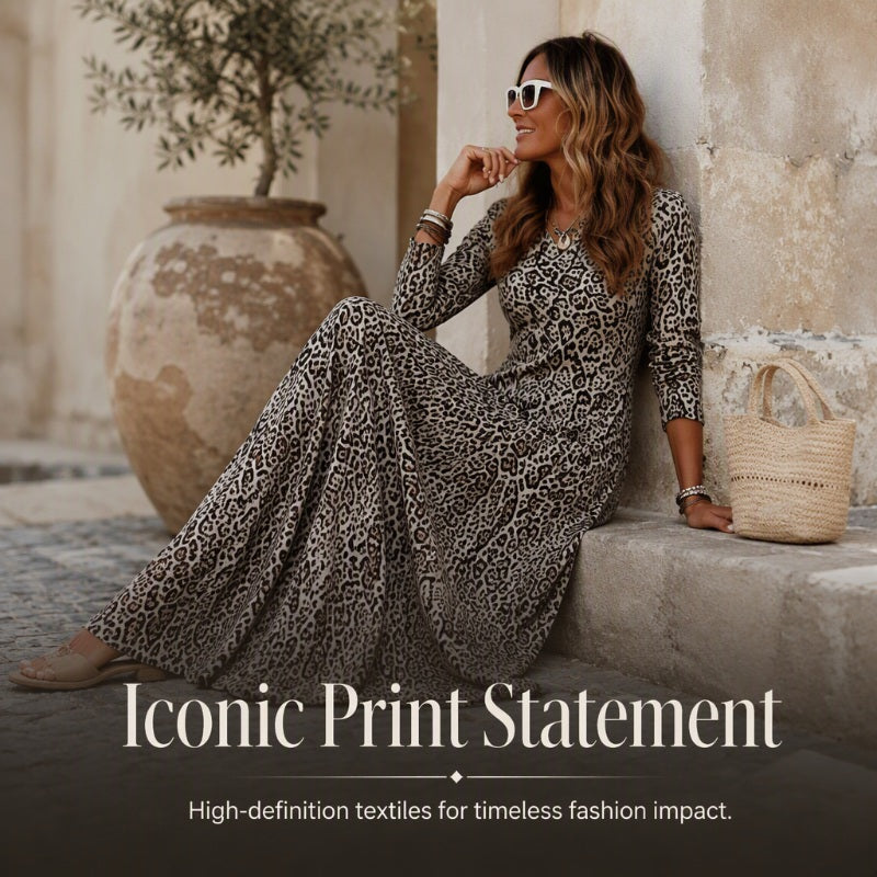 🖤🖤✨ Timeless Statement Style | Women's Leopard Print Long-Sleeve Maxi Dress