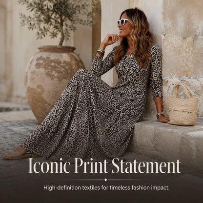 🖤🖤✨ Timeless Statement Style | Women's Leopard Print Long-Sleeve Maxi Dress
