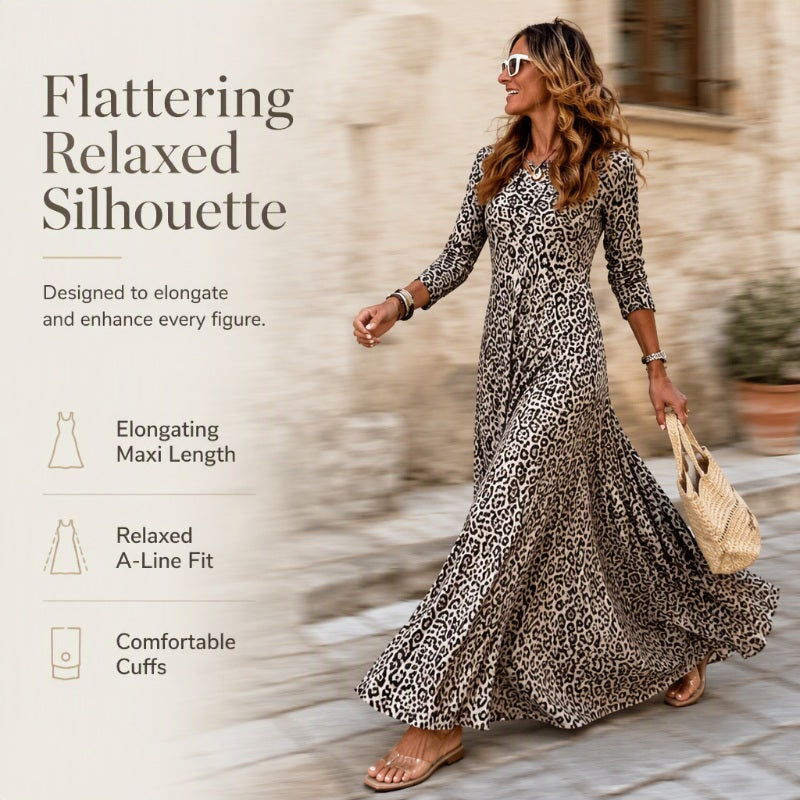 🖤🖤✨ Timeless Statement Style | Women's Leopard Print Long-Sleeve Maxi Dress