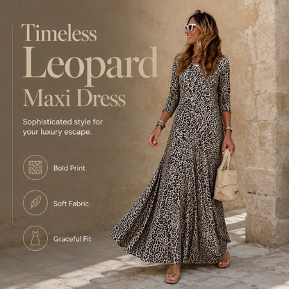 🖤🖤✨ Timeless Statement Style | Women's Leopard Print Long-Sleeve Maxi Dress