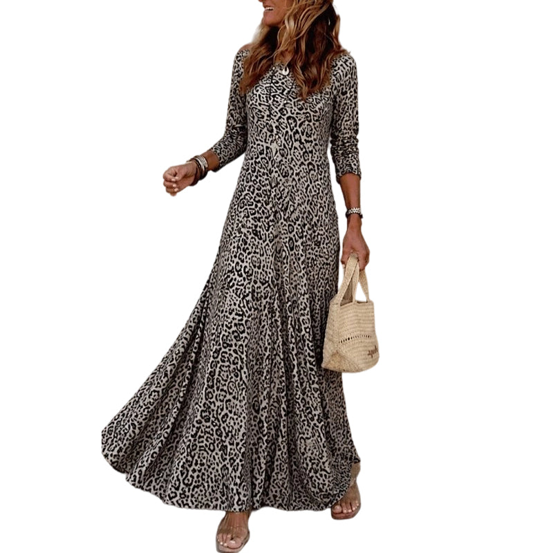 🖤🖤✨ Timeless Statement Style | Women's Leopard Print Long-Sleeve Maxi Dress