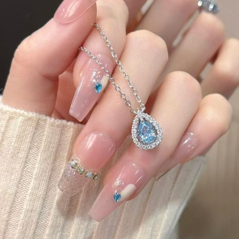 Elegant Blue Teardrop Necklace for Women-7
