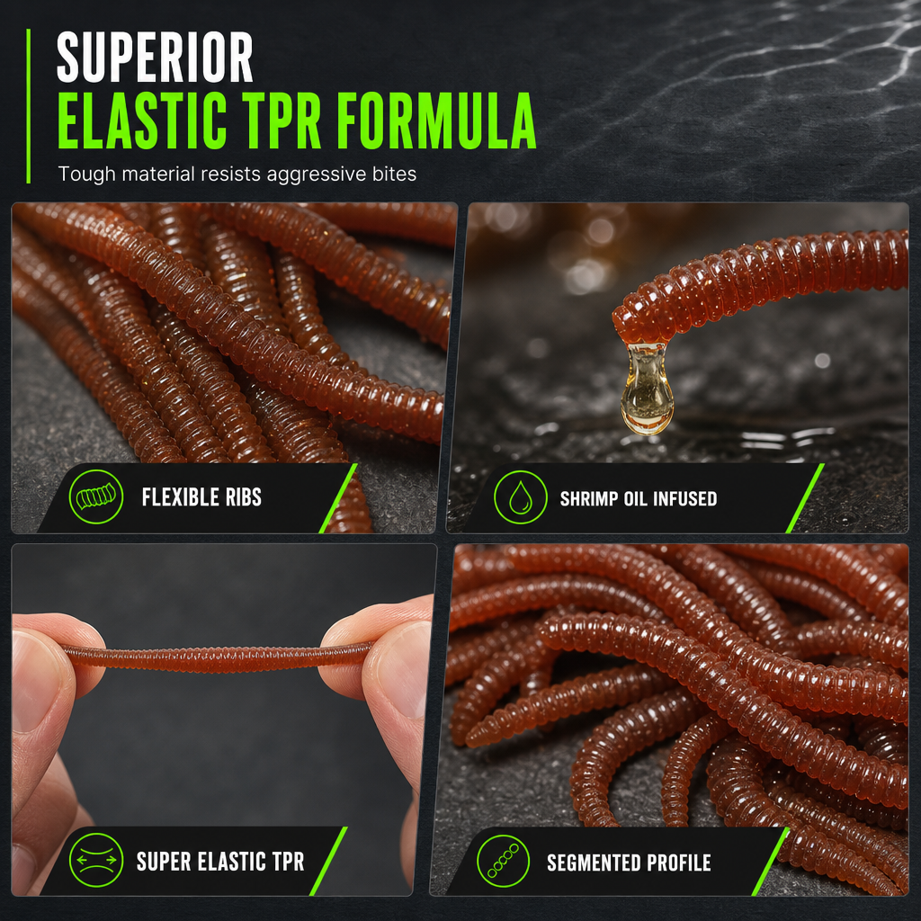 ⌛⏰Today Only 50% OFF!🎣🪱Soft Earthworm Lures – Catchy, Flexible & Versatile – 50/100 Pack