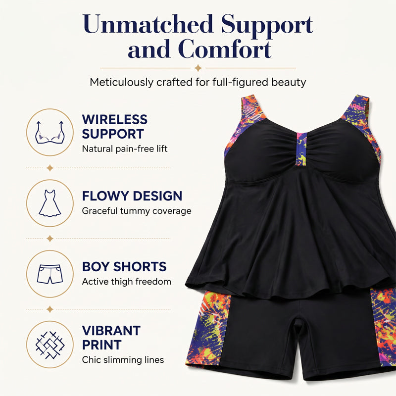 Women's Flowy Tankini Top and Shorts Swimsuit-1