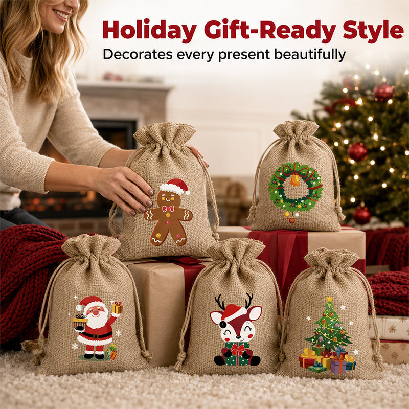 Christmas Burlap Gift Bags with Drawstring-2