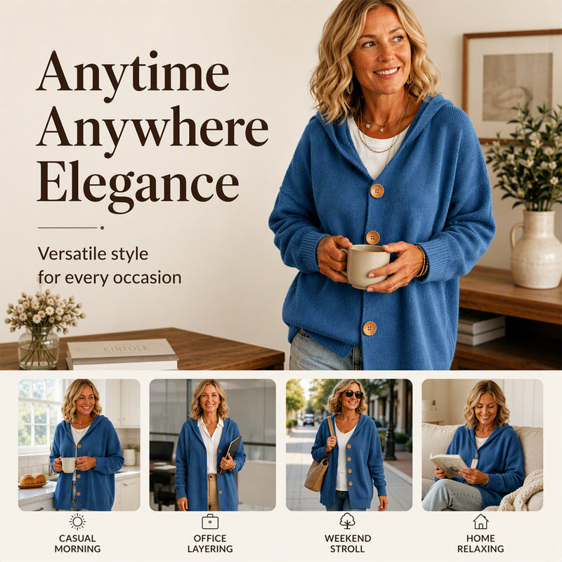 🏷️ Easy Layering | Women's Hooded Relaxed-Fit Knit Cardigan