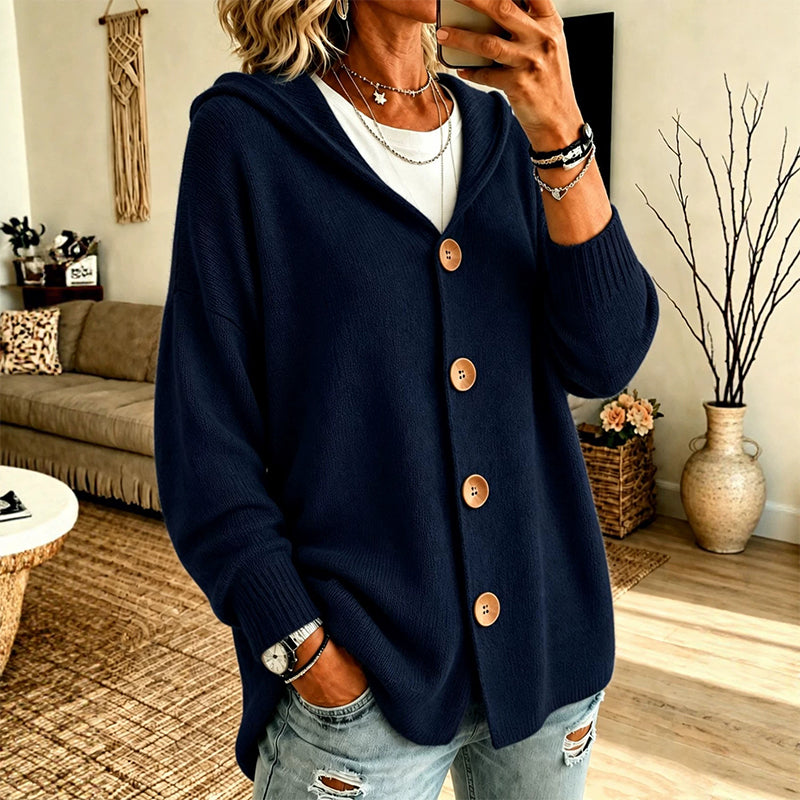 🏷️ Easy Layering | Women's Hooded Relaxed-Fit Knit Cardigan