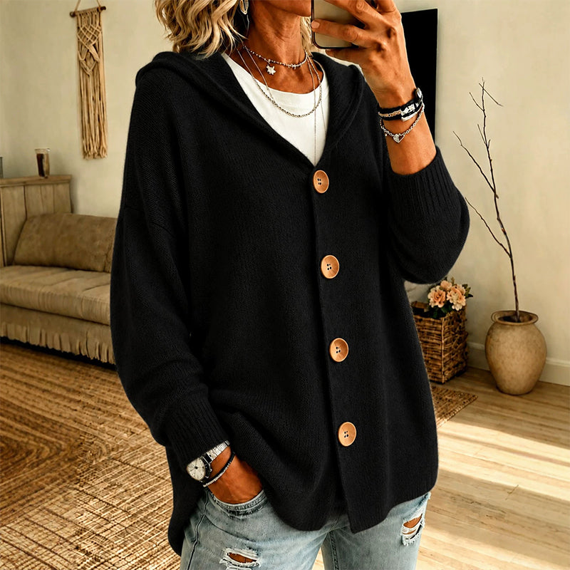 🏷️ Easy Layering | Women's Hooded Relaxed-Fit Knit Cardigan